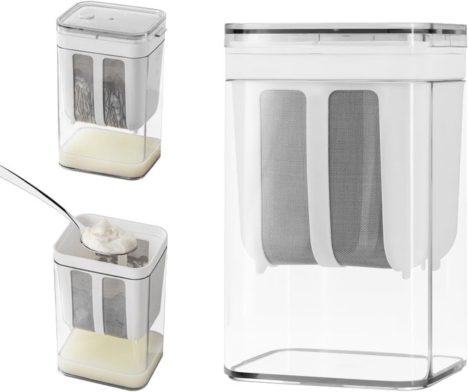 CTN ENTERPRISE YOGURT FILTER STRAINER 1100ML BPAFREE GREEK YOGHURT CURD MAKER MULTIFUNCTIONAL WITH FINE MESH LID FOR COFFEE SOYBEAN MILK SOUP FRUIT JUICE