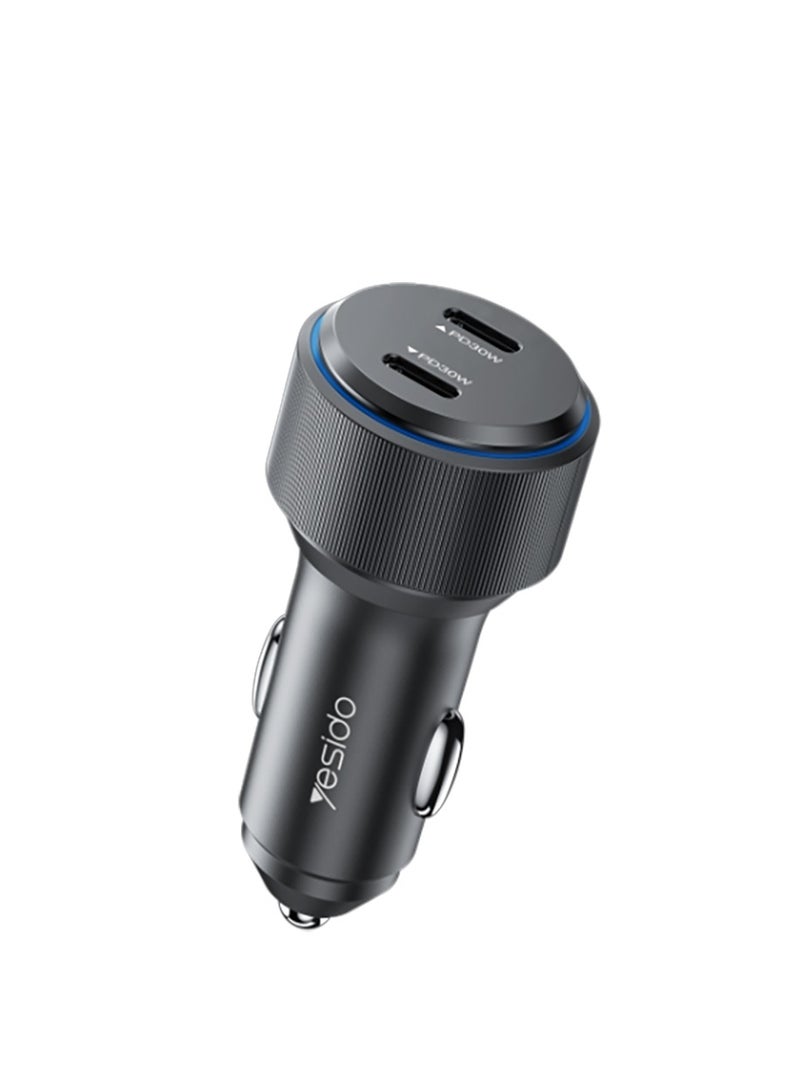 Yesido Y48 Car Charger Dual USB-C Port PD Fast Charging 60W Max Charger - Black - Image 2