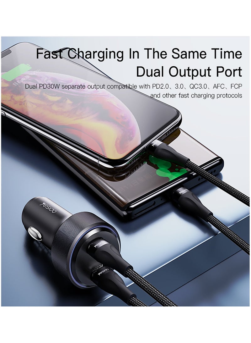 Yesido Y48 Car Charger Dual USB-C Port PD Fast Charging 60W Max Charger - Black - Image 4