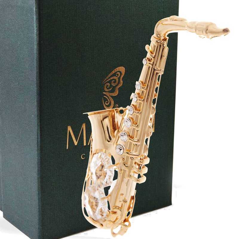 24K الذهب مطلي بلورية ساكسفون زخرفة ساكسفون من Matashi - ديكور عيد الميلاد المنزل - طاولة ديكور المكتب أعلى الحلي القابلة للتحصيل