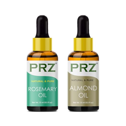 PRZ Combo of Rosemary Essential Oil & Cold Pressed Almond Carrier Oil, 100% Pure Natural & Therapeutic Grade Oil for Aromatherapy, Body Massage, Skin Care & Hair Growth (15ML Each) - Image 1