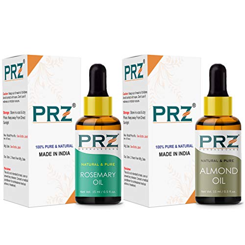PRZ Combo of Rosemary Essential Oil & Cold Pressed Almond Carrier Oil, 100% Pure Natural & Therapeutic Grade Oil for Aromatherapy, Body Massage, Skin Care & Hair Growth (15ML Each) - Image 2