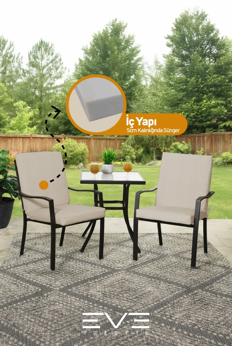 ايفي تكستل Garden - Living Room - Balcony Backrest Zippered Connectable Washable Chair Cushion 6 Pieces