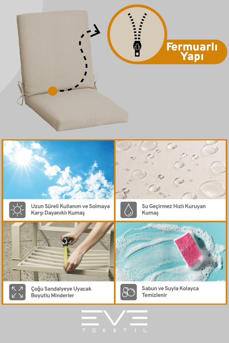 Garden - Living Room - Balcony Backrest Zippered Connectable Washable Chair Cushion 6 Pieces