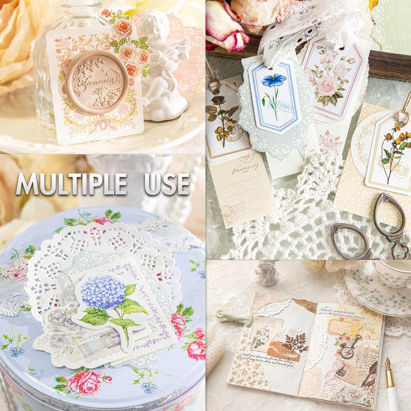 OKUPAN Vintage Floral Scrapbook Paper & Journaling Stickers (400pcs) Assorted Set - 4 Pack Junk Journal Supplies for Bullet Journaling, Retro Crafts, Planner, Mixed Media, Collage Card Album - Image 4
