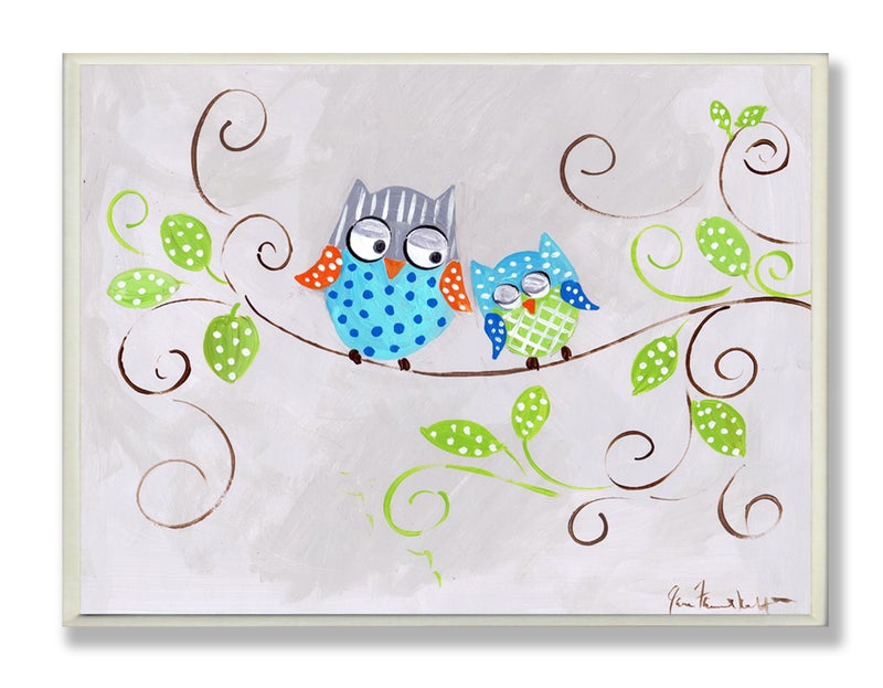 ستوبيل إنداستريز The Kids Room by Stupell Bow of Blue Polka Dot Owls on Swirly Tree Branch Rectangle Wall Plaque - Image 1