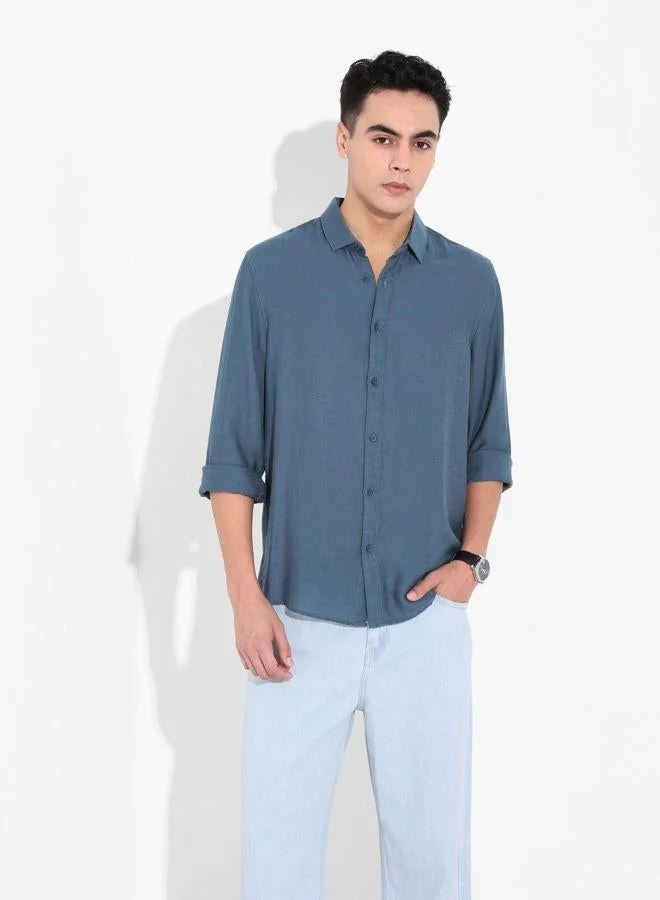 The Indian Garage Co Men Regular Fit Solid Round Neck Full Sleeves Shirt