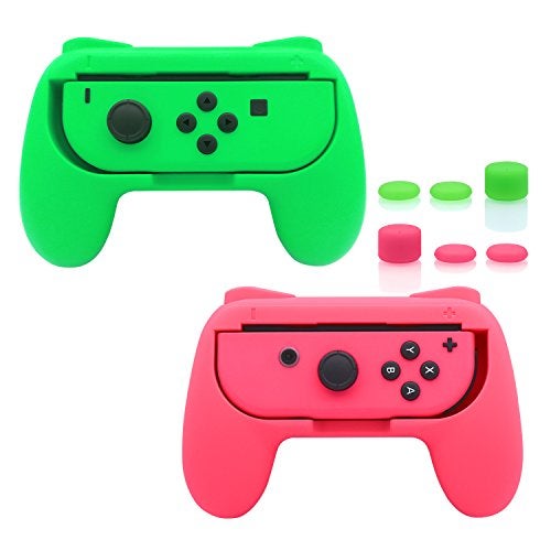 FASTSNAIL Grips Compatible with Nintendo Switch for Joy Con & OLED Model for Joycon, Wear-Resistant Handle Kit Compatible with Joy Cons Controllers, 2 Pack(Green and Pink) - Image 1