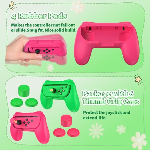 FASTSNAIL Grips Compatible with Nintendo Switch for Joy Con & OLED Model for Joycon, Wear-Resistant Handle Kit Compatible with Joy Cons Controllers, 2 Pack(Green and Pink) - Image 4