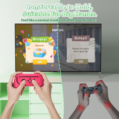 FASTSNAIL Grips Compatible with Nintendo Switch for Joy Con & OLED Model for Joycon, Wear-Resistant Handle Kit Compatible with Joy Cons Controllers, 2 Pack(Green and Pink) - Image 3