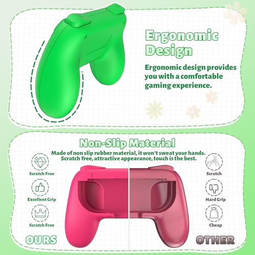 FASTSNAIL Grips Compatible with Nintendo Switch for Joy Con & OLED Model for Joycon, Wear-Resistant Handle Kit Compatible with Joy Cons Controllers, 2 Pack(Green and Pink) - Image 2