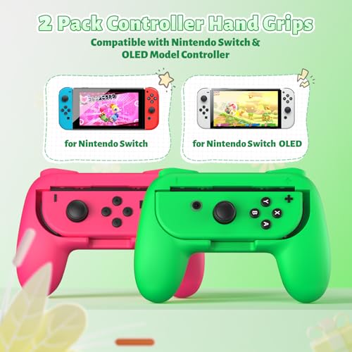 FASTSNAIL Grips Compatible with Nintendo Switch for Joy Con & OLED Model for Joycon, Wear-Resistant Handle Kit Compatible with Joy Cons Controllers, 2 Pack(Green and Pink) - Image 5