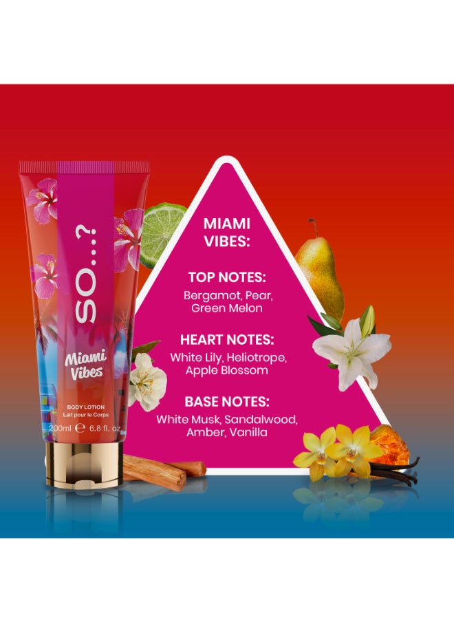 So..? - SO Escapes Women's Miami Vibes Fruity and Floral Hydrating Body Lotion 
200ml With Sweet Pear, Green Melon and Apple Blossom Fragrance, Cruelty Free - Image 1