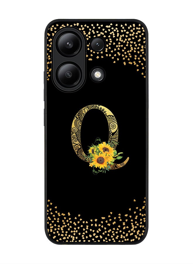 Stylizedd Rugged Black edge case for Xiaomi Redmi Note 13 4G, Cover Custom Monogram Initial Letter Mandala Floral Pattern Alphabet - Q ( Black ) - Image 1