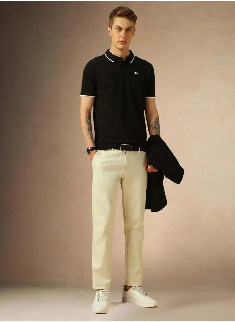 دينيس لينغو Men's Black 100% Cotton Solid Regular Fit T-Shirt