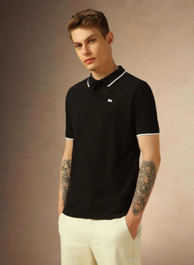 Dennis Lingo Men's Black 100% Cotton Solid Regular Fit T-Shirt