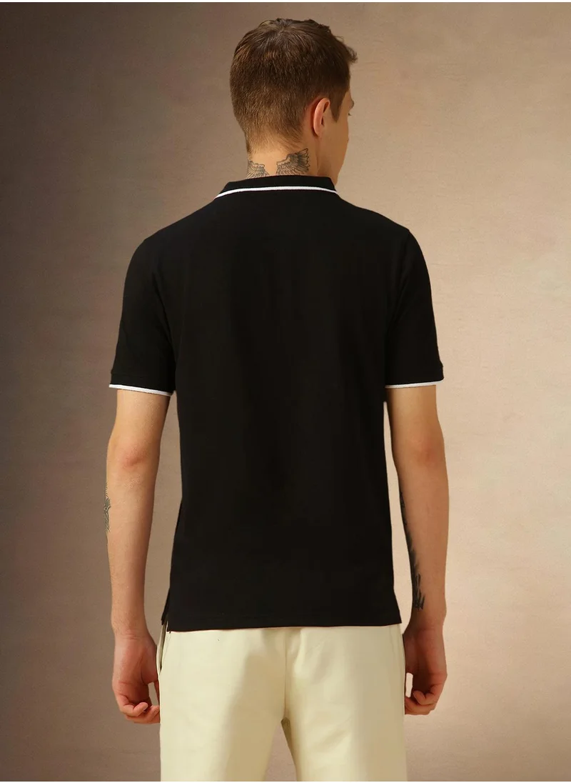 دينيس لينغو Men's Black 100% Cotton Solid Regular Fit T-Shirt