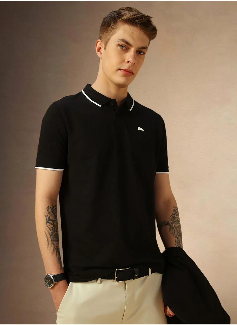 Dennis Lingo Men's Black 100% Cotton Solid Regular Fit T-Shirt