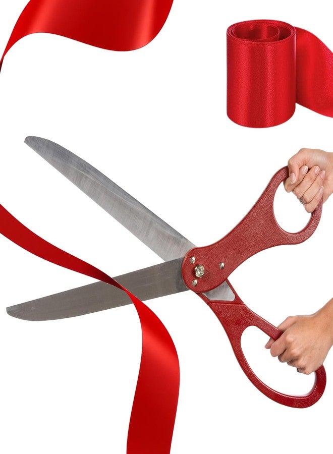 BOGAZNET Red Ribbon Cutting Ceremony Kit – 25" Giant Scissors for Special Events Large Scissors Ceremonial with Red Ribbon Grand Opening Shears for Inaugurations Theater Performances - Image 1