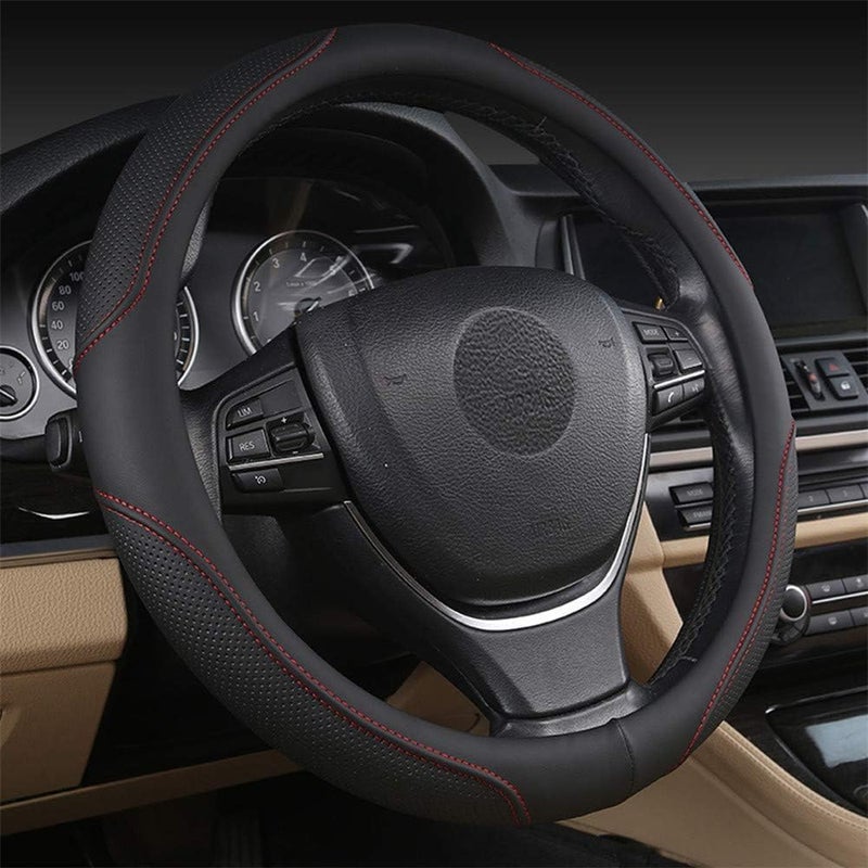 Coofig Car Steering Wheel Covers Soft Microfiber Wrap Anti-Slip Universal Auto Steering Wheel Cover Protector Car Accessories Decoration For Women Men (Black red-4) - Image 1