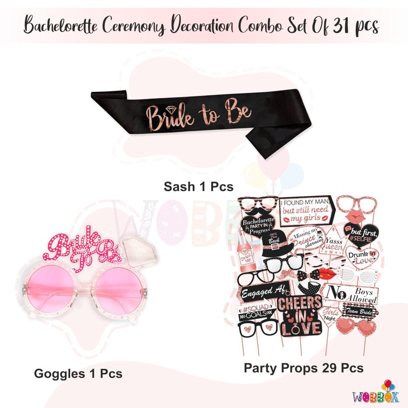 Wobbox Bachelorette Party Decoration Items| Bachelorette Party Photo Booth Props For Wedding Selfie, Bachelorette Satin Sash With Bride To Be Glasses, Bachelorette Party Decoration Kit-31 Pcs (FP3946) - Image 2