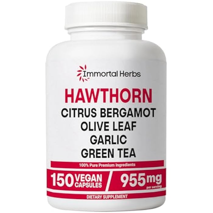 Immortal Herbs Hawthorn Berry Capsules, 6-in-1 Extract w/Olive Leaf, Citrus Bergamot, Garlic, Green Tea & Black Pepper, 150 Pills, Non-GMO & Gluten-Free Hawthorne Berry Supplement - Image 1