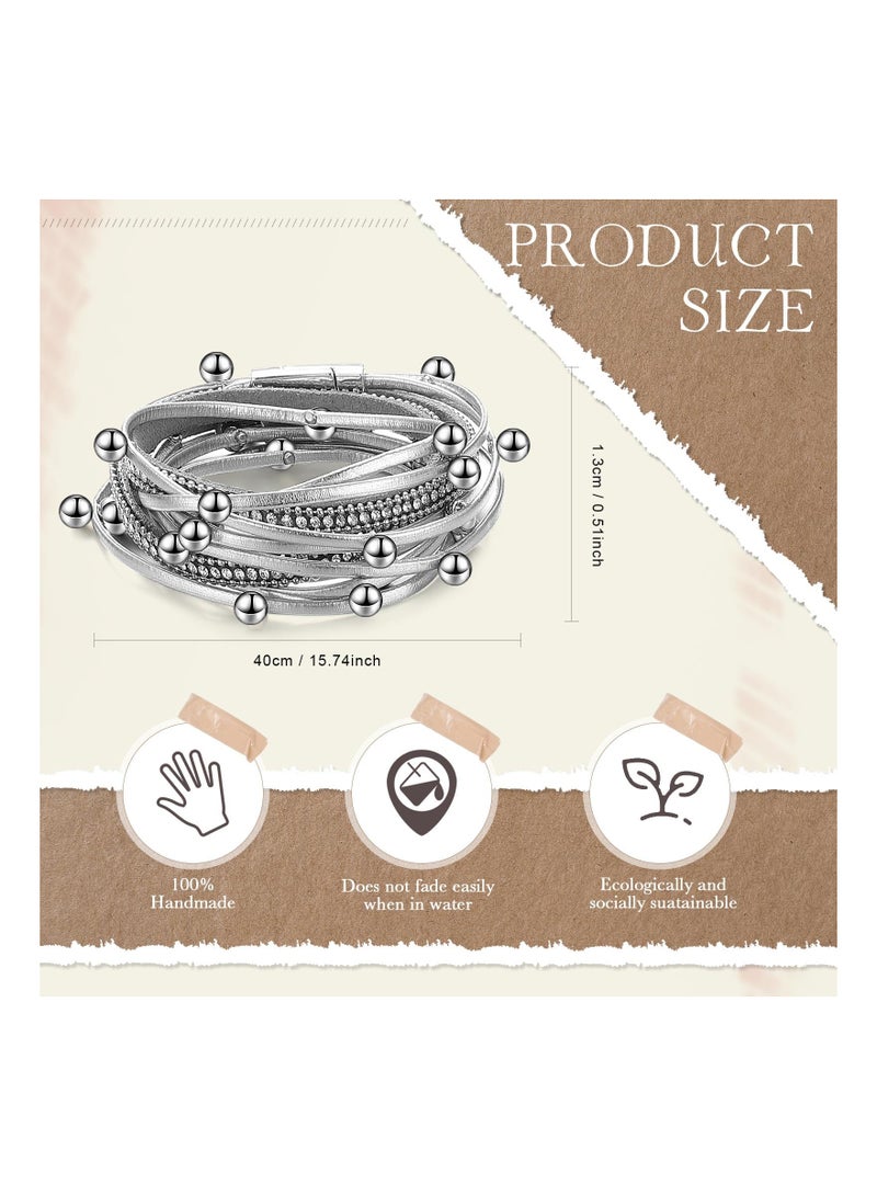 6 Piece Handmade Leather Wrap Bracelets Multi Layered Bohemian Cuff Set Stylish Jewelry Gift for Women Moms - Image 2