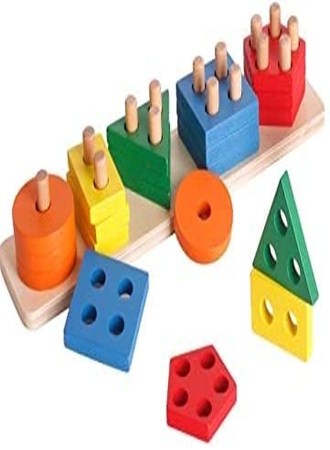 Crazy Buy Wooden Shape Color Recognition Stack and Sort Geometric Board Blocks for Kids - Image 1