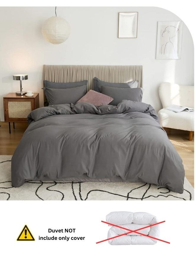 LUNA Home Washable Cotton 6 Pieces King Size Duvet Cover Plain Design Dark Gray  - Image 5
