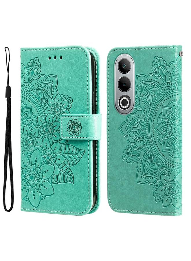 erorex - For OPPO K12 Seven-petal Flowers Embossing Leather Phone Case(Green) - Image 1