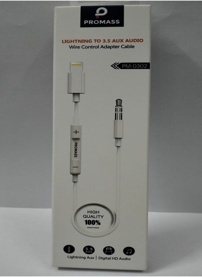 PROMASS Lightning To 3.5mm Audio Wire Control Adapter Cable.  - Image 1