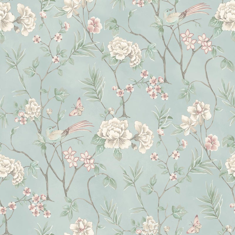 NuWallpaper Chinoiserie Garden Robins Egg Peel and Stick Wallpaper NUS6364