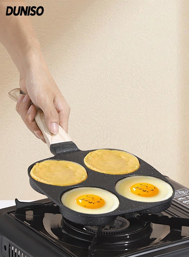 DUNISO مقلاة بيض بسعة 4 أكواب مع مقبض باكليت، مقلاة أومليت غير لاصقة، مقلاة إفطار متعددة الاستخدامات للبيض، الفطائر، بليت والكريب، طباخ مناسب لأدوات المطبخ للاستخدام الداخلي والخارجي أثناء التخييم (أسود) - Image 1