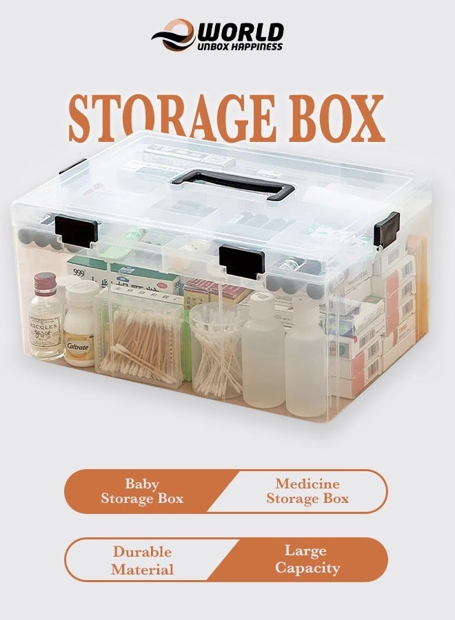 Eworld Large Plastic Storage Box – Multi-Compartment Organizer for Medicine, Toys, and Tools, Portable & Child-Proof Travel Kit with Handle - Image 1