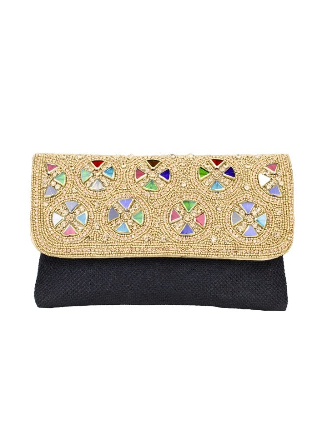 Dollar's Fashion Jute Clutch for Women JF322, Eco Friendly Handbag, Stylish Evening Party Purse, Mini Bag for Wedding, Beach, Casual and Formal Use, Lightweight with Secure Closure (Black) - Image 1
