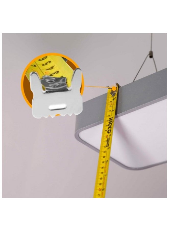 INGCO HSMT8808 Industrial Steel Measuring Tape Nylon, Length & width: 8m x 25mm, Double side printing, With metric and inch, Double hook of blade, Stronger clip, unique design  - Image 4