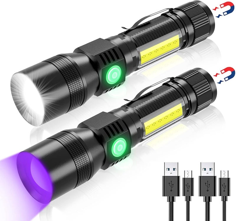 PROTON UV Flashlight Black Light, 3 in 1 Super Bright Small Rechargeable Flashlights 3000 High Lumens, Waterproof Magnetic LED Flashlight, 7 Modes Pocket Flash Light (2 Pack Uv Flashlight) - Image 1