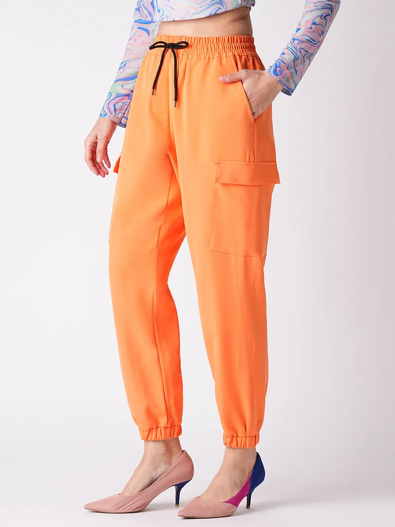 globus Globus Women Neon Orange Loose Fit Joggers Trousers