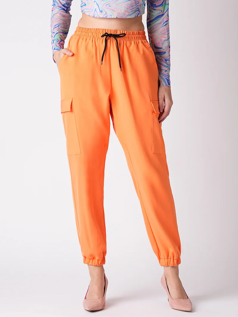 globus Globus Women Neon Orange Loose Fit Joggers Trousers