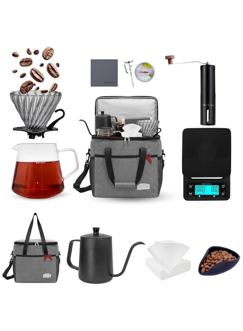 ميبرو مجموعة من 10 قطع من معدات القهوة V60 التي تستخدم قطرات مقاس كبير بكج قهوة مختصة ميزان قهوة ,قمع ترشيح 02 زجاجي,شنطة قهوة ,مقياس حرارة ماء,صحن وزن القهوة,فلاتر قهوة ,ابريق تقطير 480 مل ,سيرفر قهوة اداوت تقطير القهوه المقطرة - Image 1
