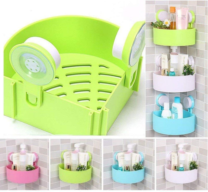 hA Bathroom and Kitchen Organizer Corner Shelf Triangle Plastic Soap Holder with Wall Mount Suction Cup Pack of 1 Multicolor - Image 3