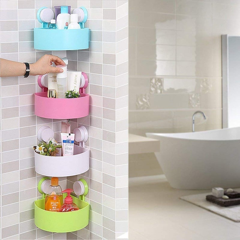 hA Bathroom and Kitchen Organizer Corner Shelf Triangle Plastic Soap Holder with Wall Mount Suction Cup Pack of 1 Multicolor - Image 4
