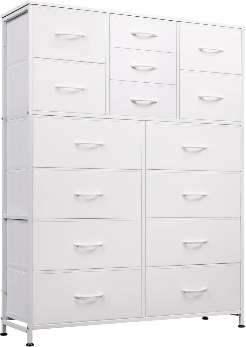 Bentifar Tall Dresser with 15 Drawers, Fabric Dresser for Bedroom, Chest of Drawers Organizer Unit, Metal Frame Dressers for Bedroom Closet Living Room Hallway Entryway (White) - Image 1