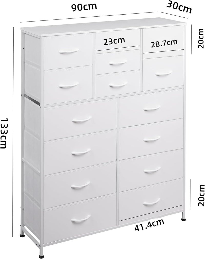 Bentifar Tall Dresser with 15 Drawers, Fabric Dresser for Bedroom, Chest of Drawers Organizer Unit, Metal Frame Dressers for Bedroom Closet Living Room Hallway Entryway (White) - Image 3