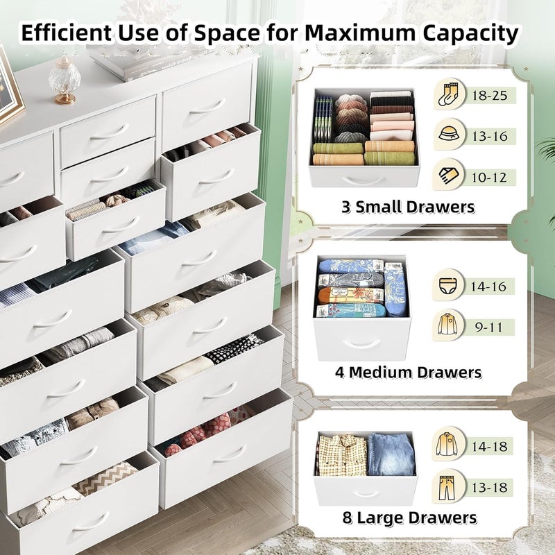 Bentifar Tall Dresser with 15 Drawers, Fabric Dresser for Bedroom, Chest of Drawers Organizer Unit, Metal Frame Dressers for Bedroom Closet Living Room Hallway Entryway (White) - Image 5