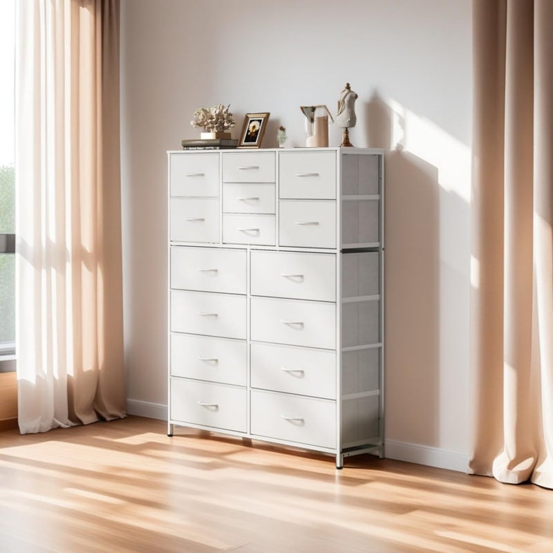 Bentifar Tall Dresser with 15 Drawers, Fabric Dresser for Bedroom, Chest of Drawers Organizer Unit, Metal Frame Dressers for Bedroom Closet Living Room Hallway Entryway (White) - Image 4