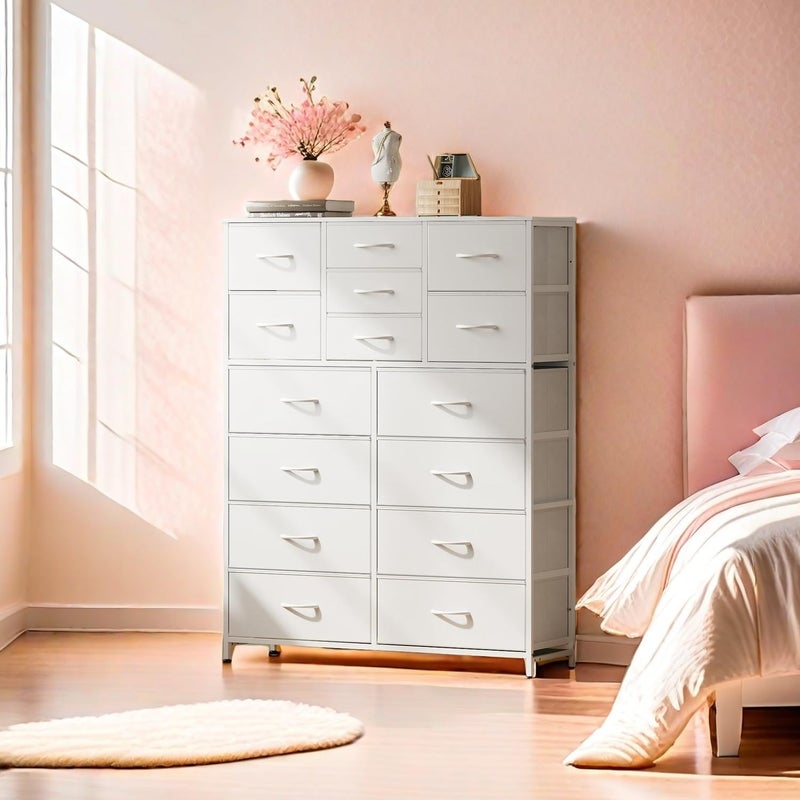 Bentifar Tall Dresser with 15 Drawers, Fabric Dresser for Bedroom, Chest of Drawers Organizer Unit, Metal Frame Dressers for Bedroom Closet Living Room Hallway Entryway (White) - Image 2