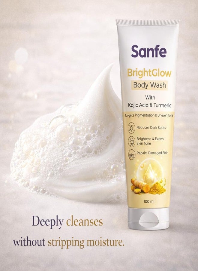 Sanfe BrightGlow Body Wash | 100 ml | With Kojic Acid & Turmeric | Targets Pigmentation & Uneven Tone | Reduces Dark Spots | Brightens & Repairs Damaged Skin | Gentle Liquid Body Wash for Women & Men - Image 4