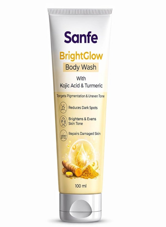 Sanfe BrightGlow Body Wash | 100 ml | With Kojic Acid & Turmeric | Targets Pigmentation & Uneven Tone | Reduces Dark Spots | Brightens & Repairs Damaged Skin | Gentle Liquid Body Wash for Women & Men - Image 1