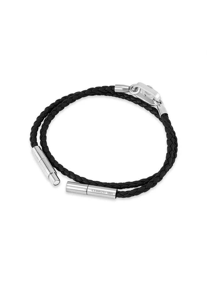 CERRUTI 1881  Filippo Black Leather Double Wrap Motif Bracelet for Men for Men | Best Price UAE